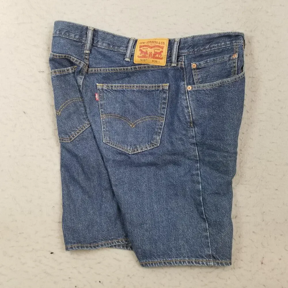 Levis 505 Denim Shorts Mens 38‎ Blue Regular Fit Bermuda 11 Inseam Casual